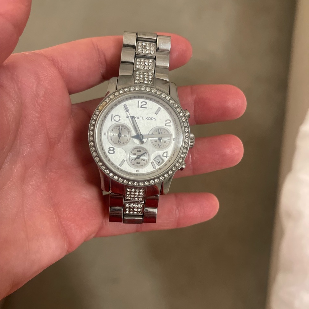 Michael Kors Silver Chronograph Watch with Crystal Details